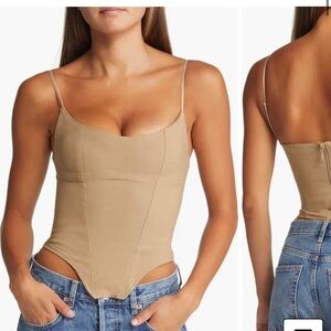 Tan Asymmetrical Sleeveless Bustier Bodysuit